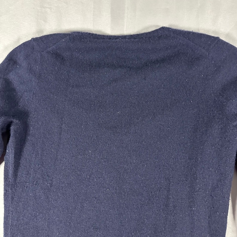 J.Crew V-Neck Sweater Women Small Navy Blue Fair 100%‎ Cashmere Holes Flaw - Picture 13 of 14